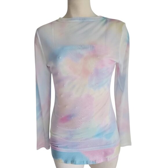 Fairycore Mesh 2-piece Pastel LS Tee over Matching Cami with Rhinestones Size M - Picture 1 of 16